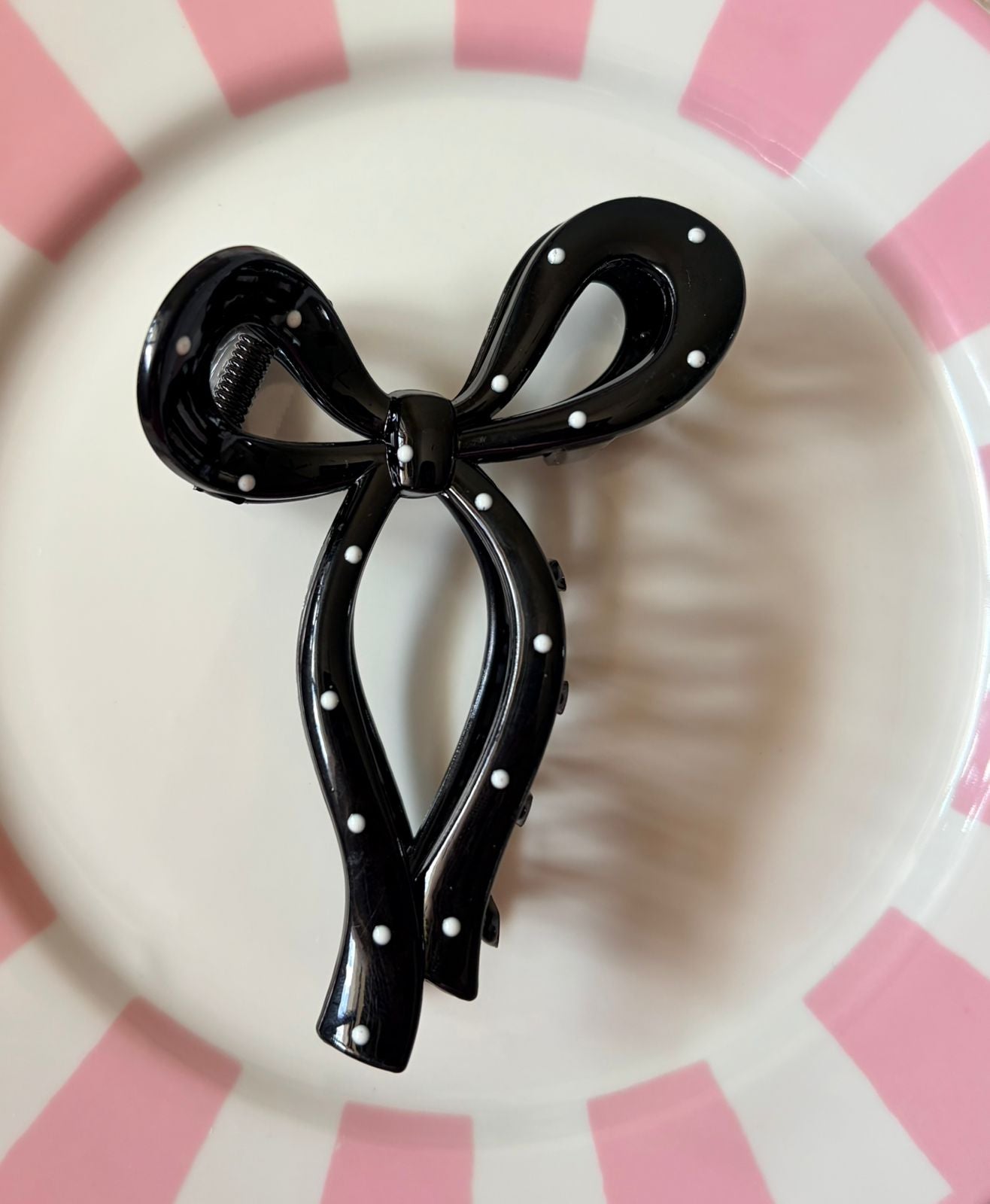 POLKADOT BLACK BOW HAIR CLIP