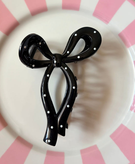 POLKADOT BLACK BOW HAIR CLIP