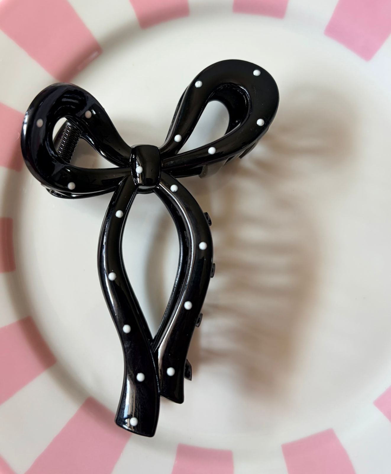 POLKADOT BLACK BOW HAIR CLIP