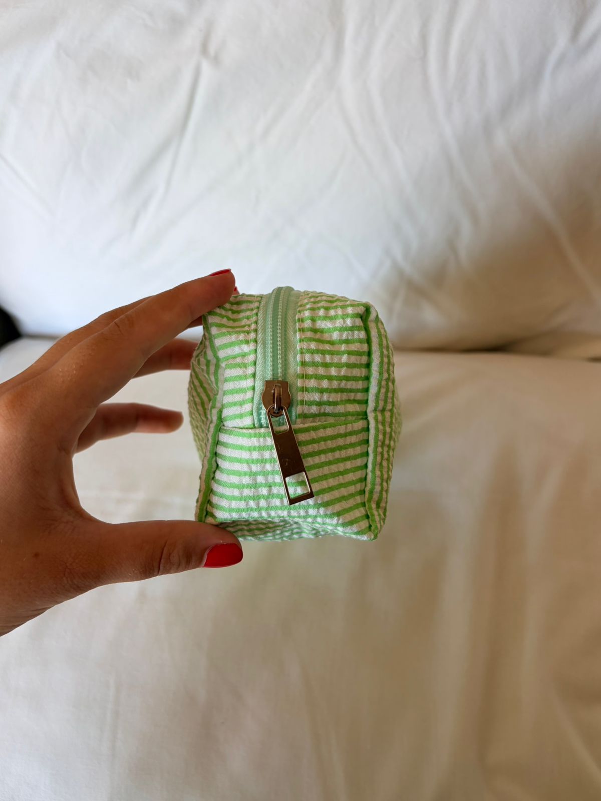 MINT GREEN STRIPED PENCIL BAG